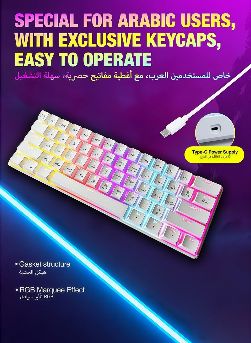 AOR Esports Keyboard, gaming keyboard, red axis, Arabic keycap, Arabic keyboard,  Type-C interface, 61 compact key design, white wired keyboard - Image 2